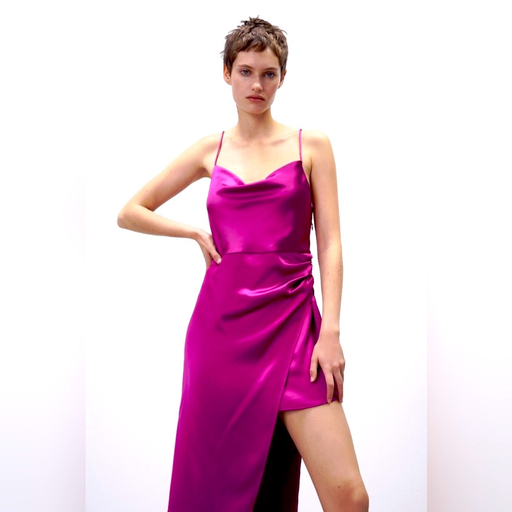 ZARA 🌺 SATIN EFFECT ASYMMETRIC DRESS/ NWT